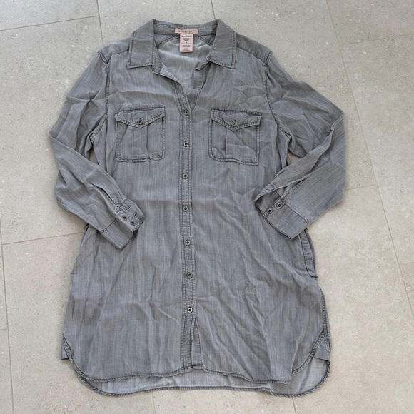 Philosophy Gray Long Sleeve Shirt Dress - Picture 2 of 3